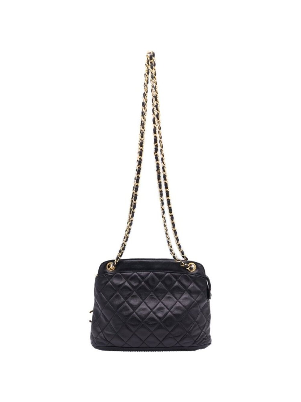 Chanel Quilted Chain Shoulder Bag Black Lambskin Gold